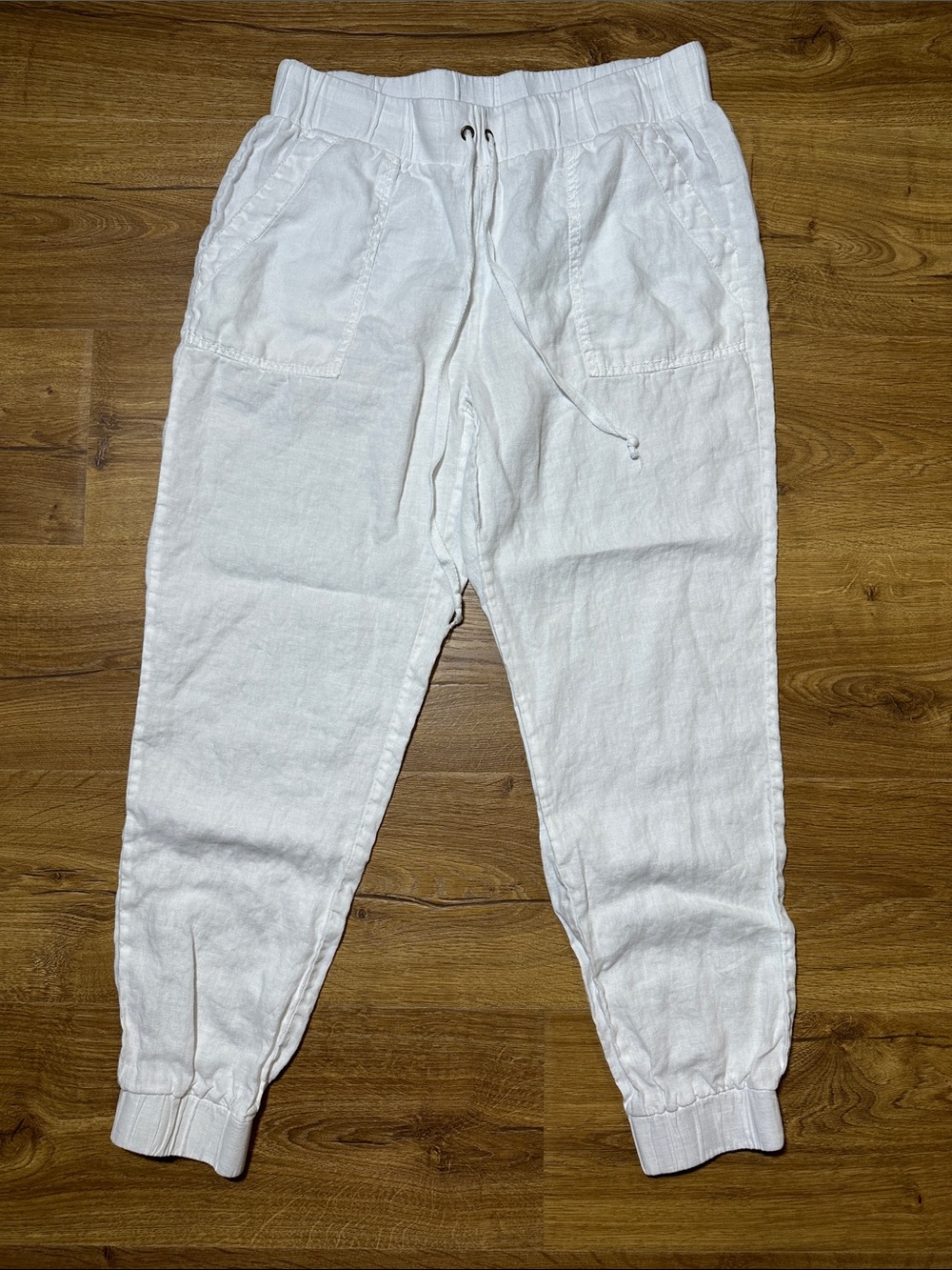 Marrakech 100% Linen White Jogger Pants Size Medium